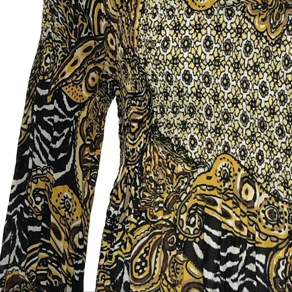 Sharagano Retro Crinkle Babydoll Blouse Brown Tan Textured Size Large - Picture 3 of 14